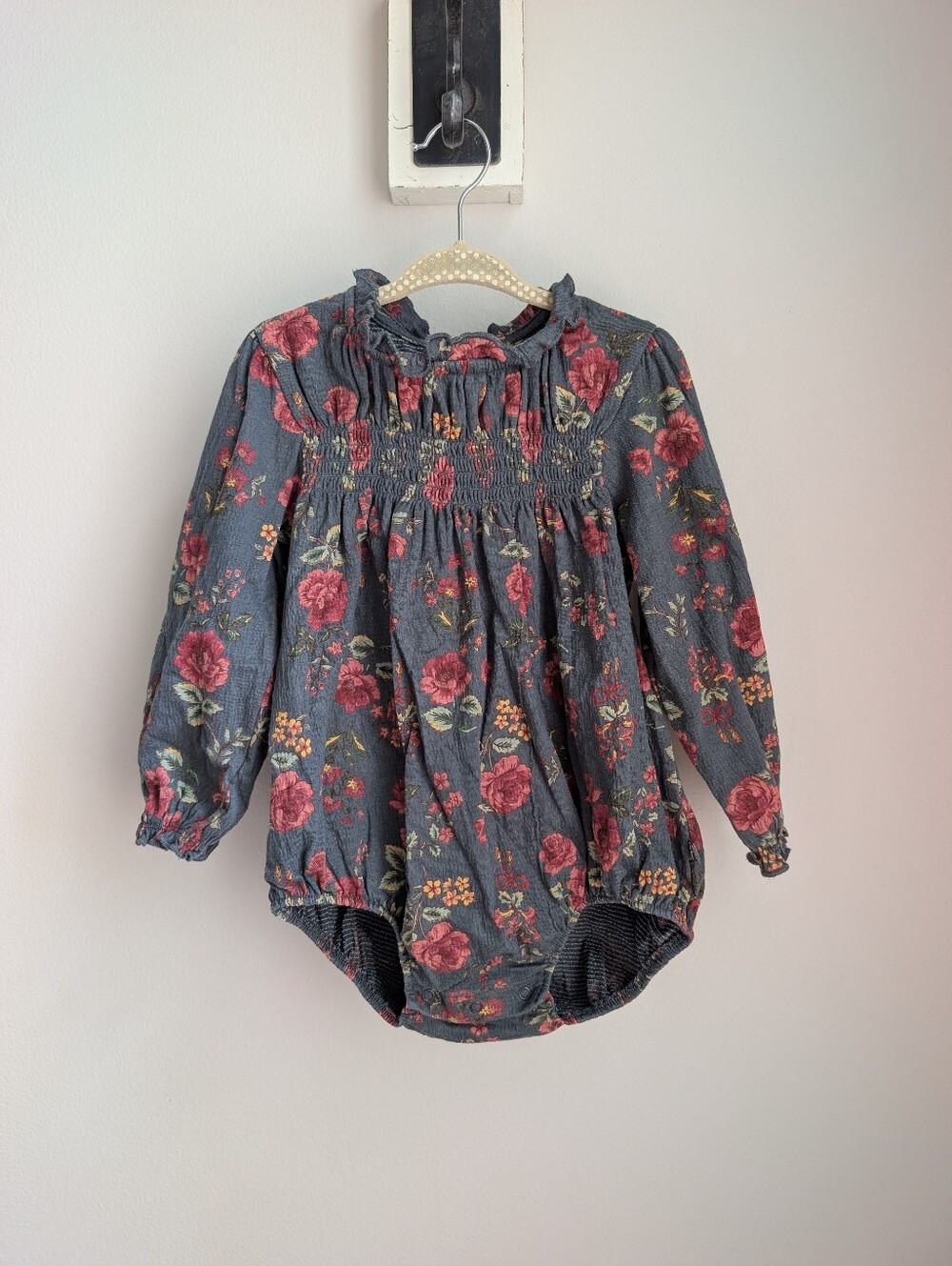 Baby Girls Floral Smocked Long Sleeve Romper Bubble 24 Months